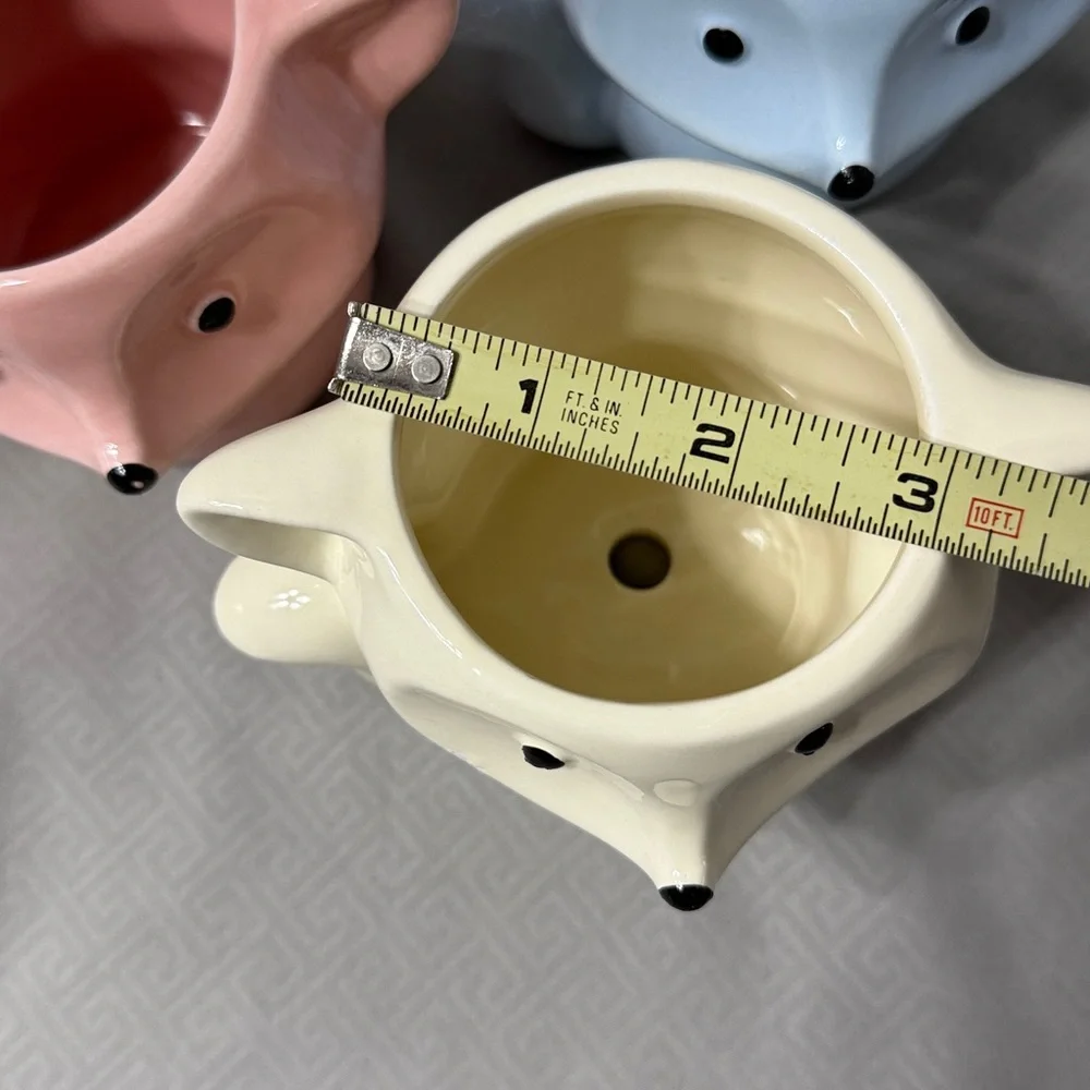 Set of 3 Fox Shaped Ceramic Planters Pink Blue Cream Small Potted or Air Plants